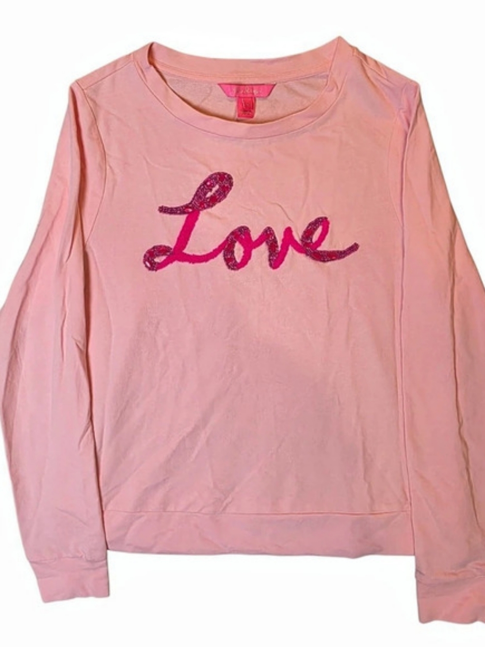 Lilly Pulitzer Pink Blossom Rami Love Embellished Sweatshirt Small Preppy